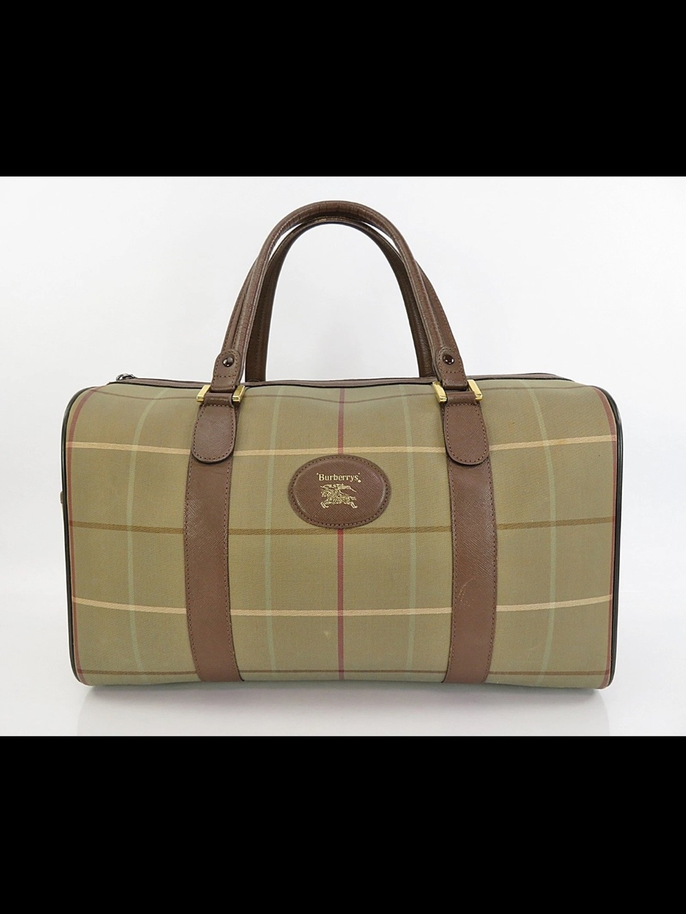 Burberry Olive and Brown Check Duffel Bag